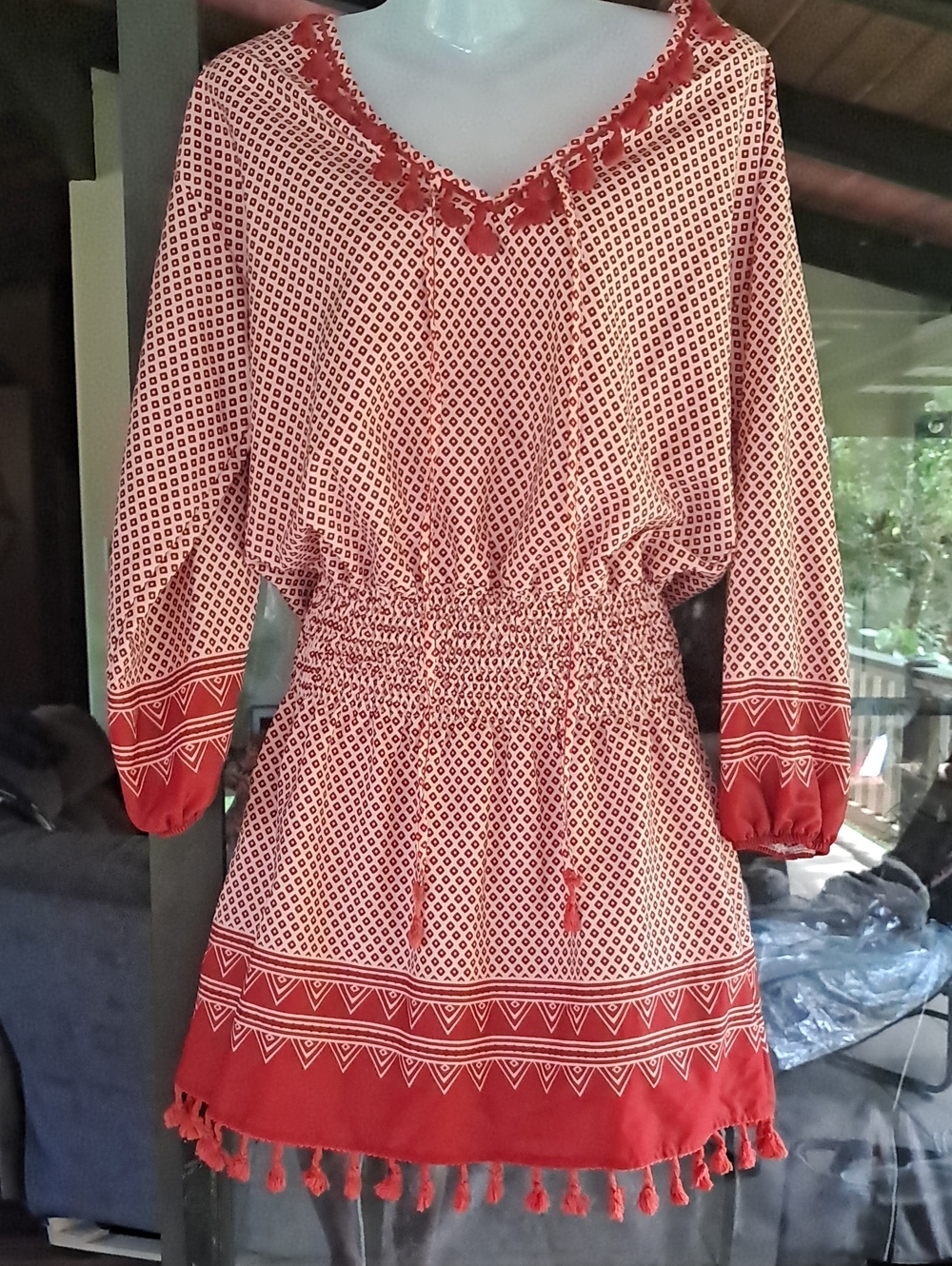 Red Printed Tassel-Hem Women's Dress